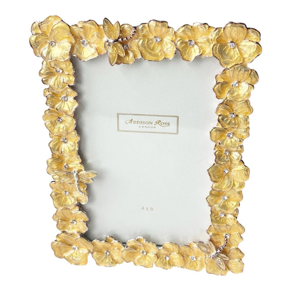 Addison Ross London 4X6 photo metal frame gold tone floral & dragonflies design